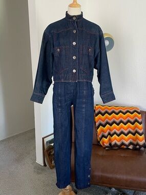 Vintage 1980s Karl Lagerfeld Western Denim Jacket Jeans 2-piece Set